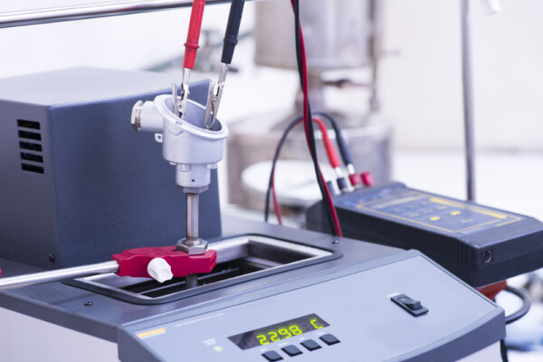 Calibration of a thermocouple in progress.