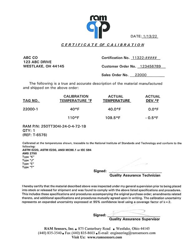 Industrial Temperature Sensors & Probes - ISO Certified